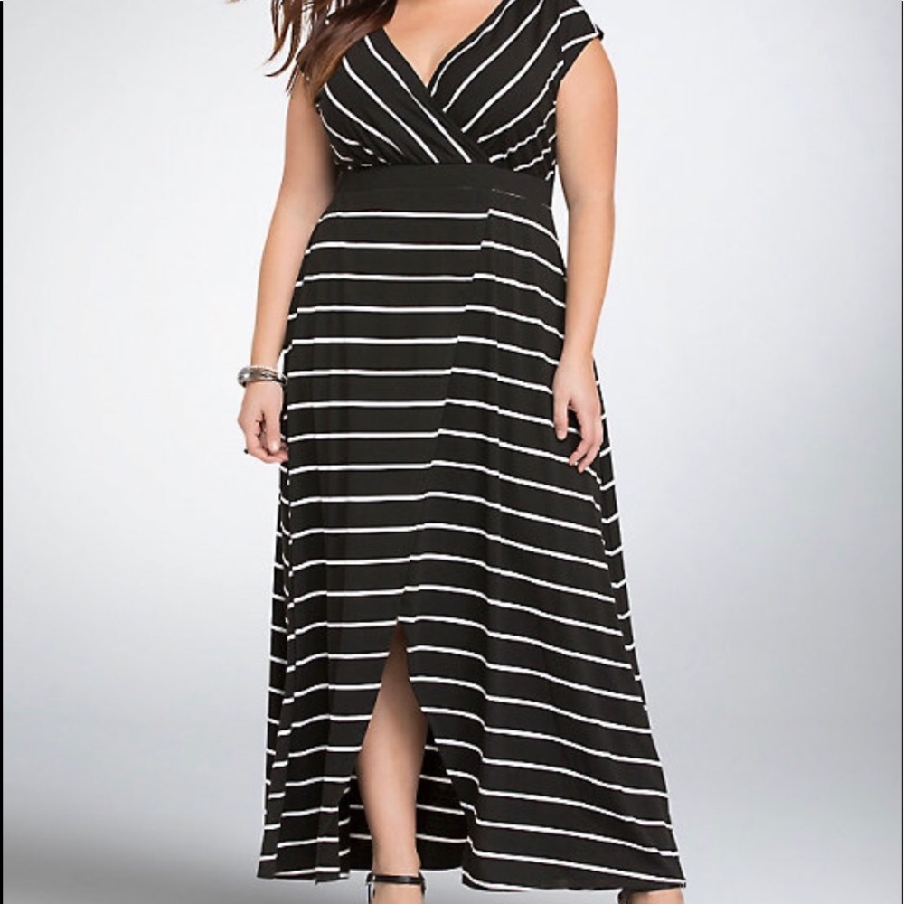 Striped Surplice Slit Maxi Dress